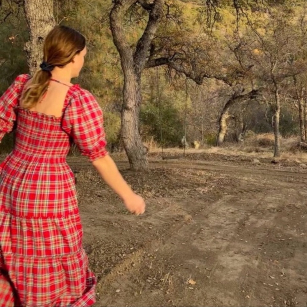 Hill House Red Plaid Tiered Midi Dress - Picture 4 of 13